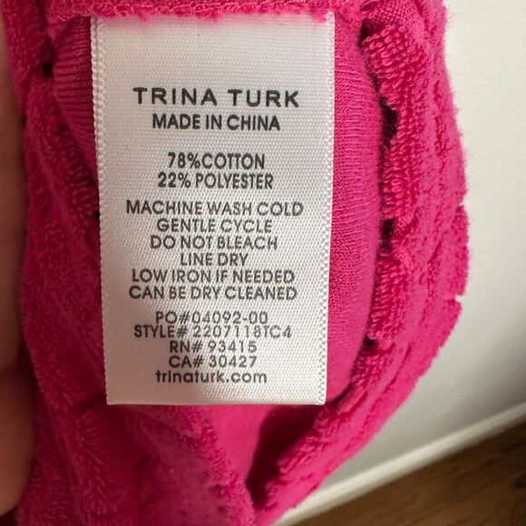 Trina Turk Terry Swimsuit Cover-Up Medium Top Floral Pink Out of Office - Picture 5 of 8